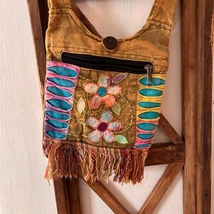 Bohemian Floral Crossbody Bag with Fringe